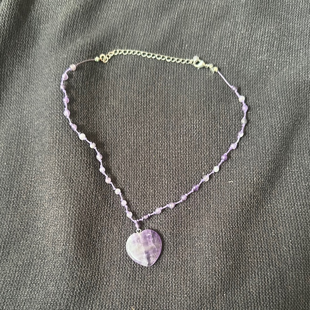 Avon Purple Heart Pendant Necklace with Beaded Chain